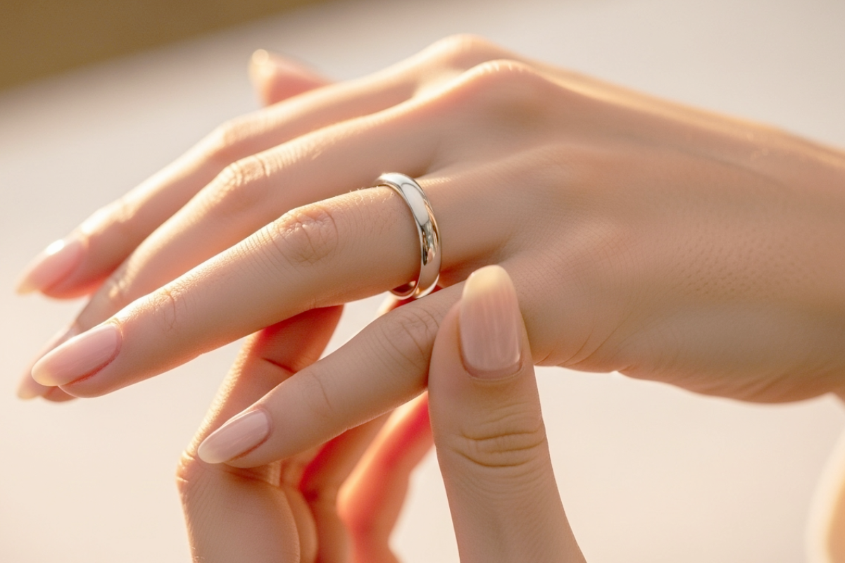 プラチナリングを着けた手