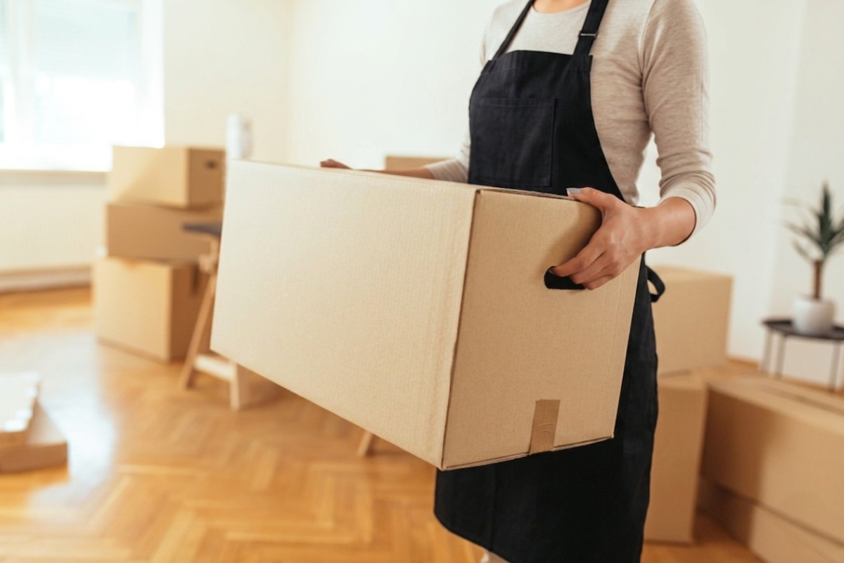 重い荷物を運ぶ女性