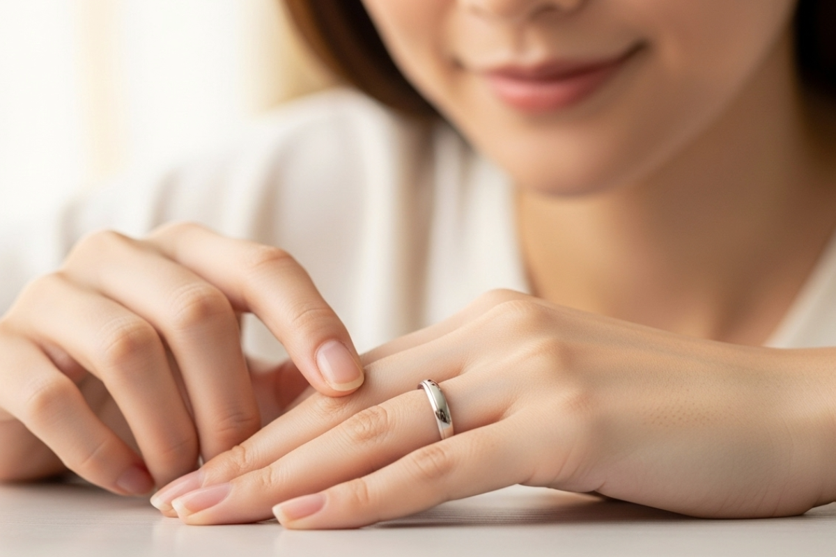 プラチナリングを着けた女性