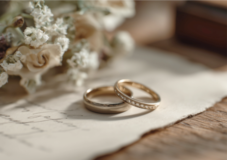 結婚指輪と花