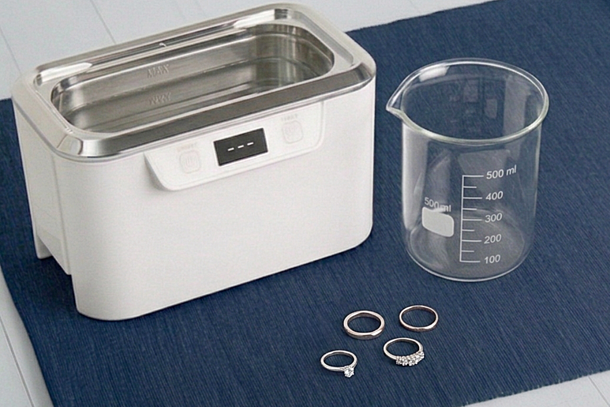 結婚指輪をお店でクリーニング、超音波洗浄機