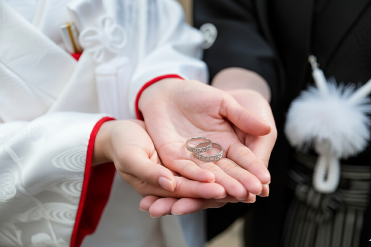 指輪を掌に載せるカップル