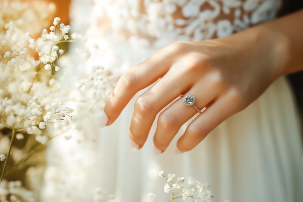 婚約指輪を着けた手