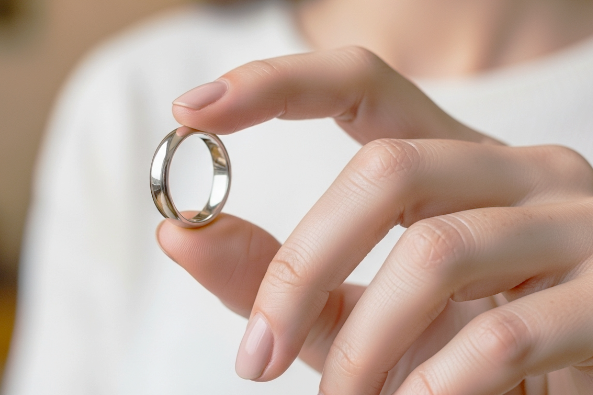 プラチナリングを持った手