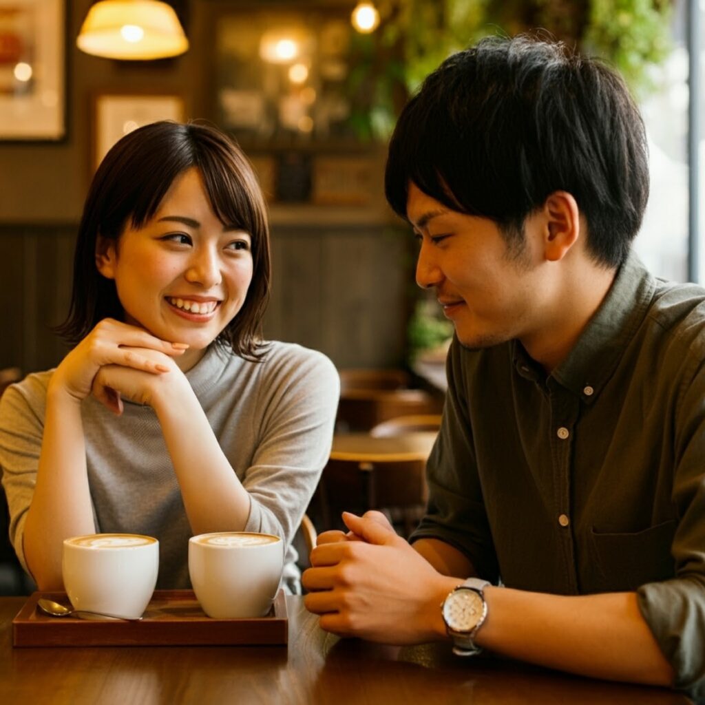 2人の行きつけのカフェでプロポーズする男性