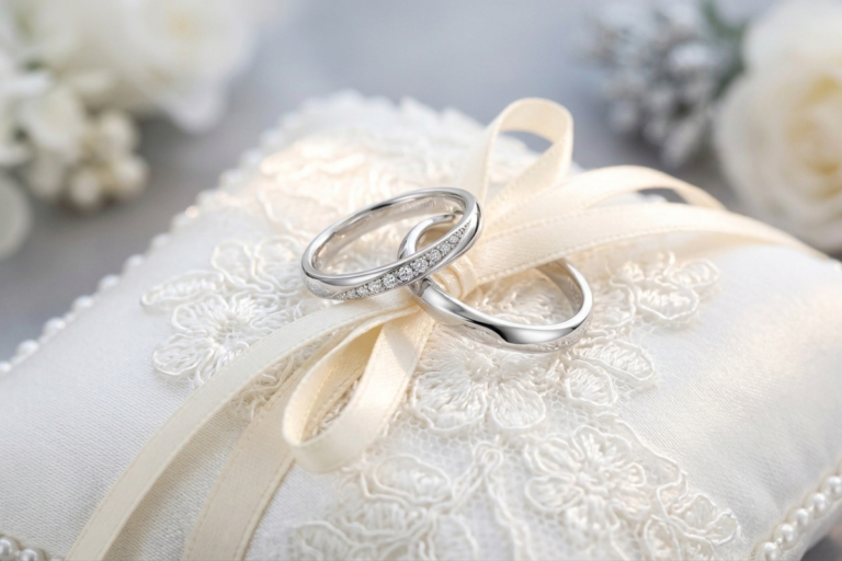リングピローに載った結婚指輪