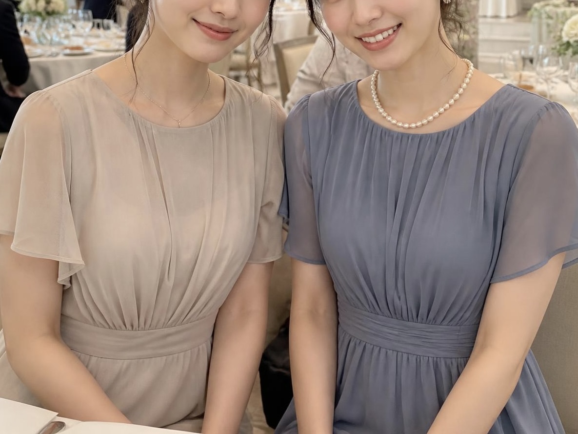 結婚式に参列する パールをつけた女性
