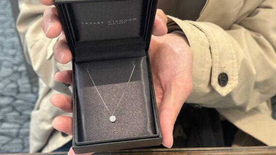 婚約ネックレスを持っているお手元